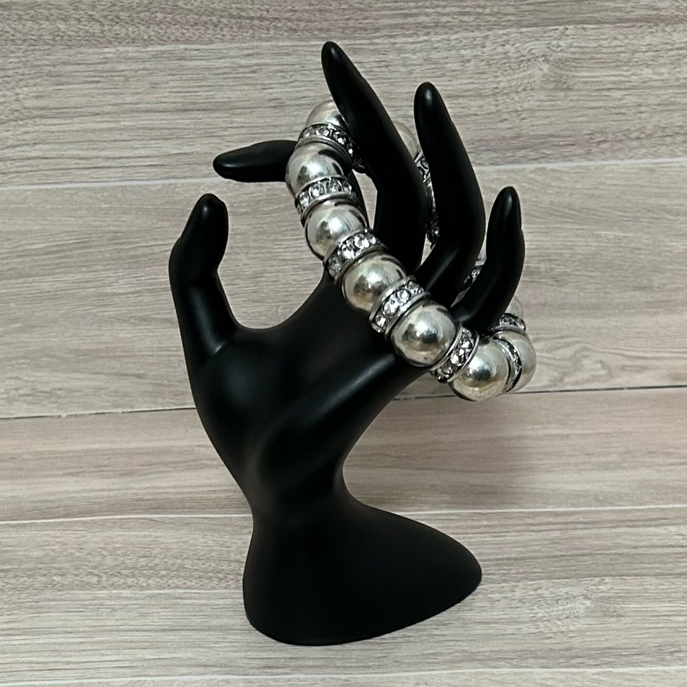 bracelet silver-tone rhinestone chunky stretch